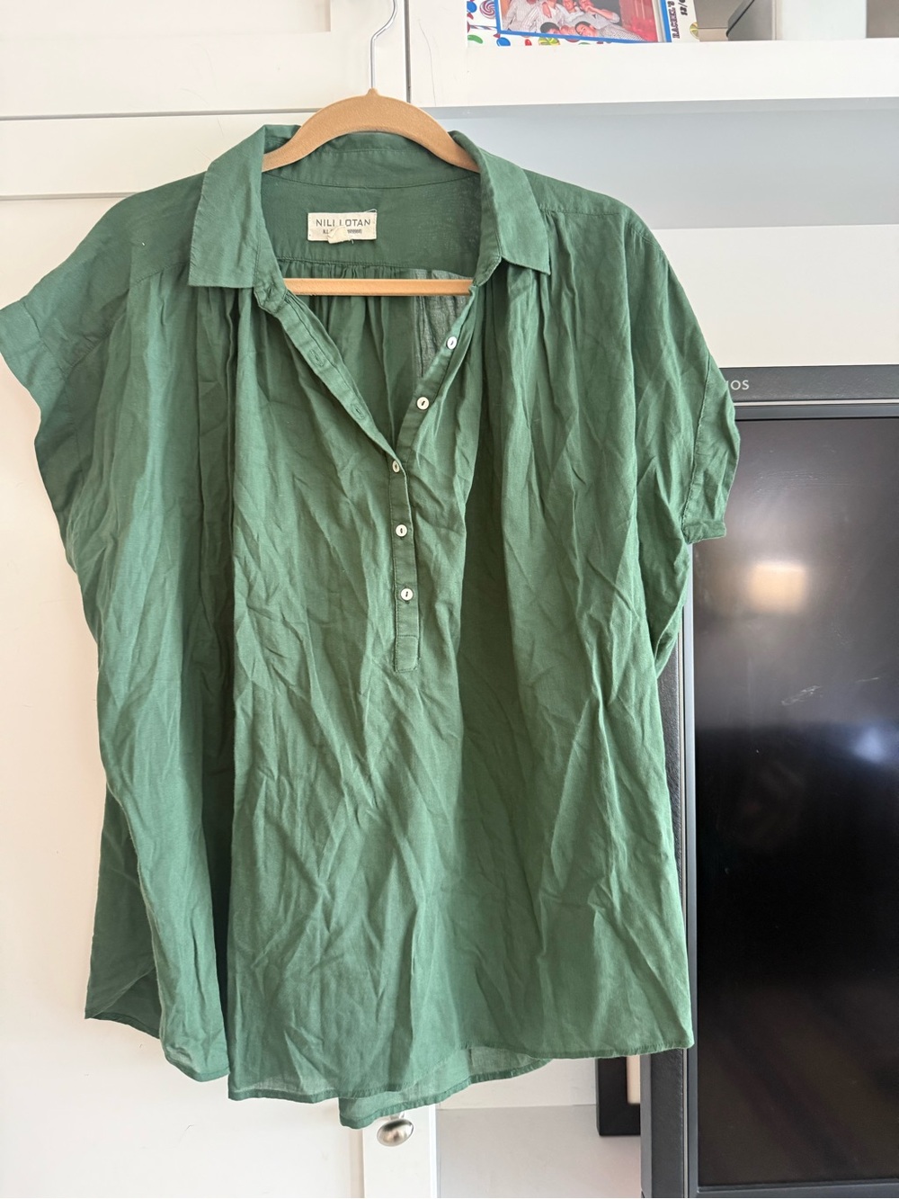Nili Lotan Olive Green Short-Sleeve Button Polo Tunic